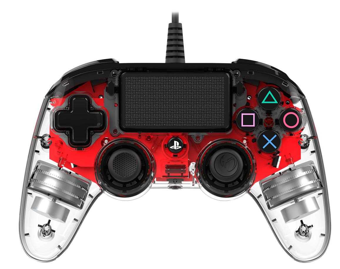 Nacon Wired Compact Controller - ovladač pro PlayStation 4 - průhledný červený