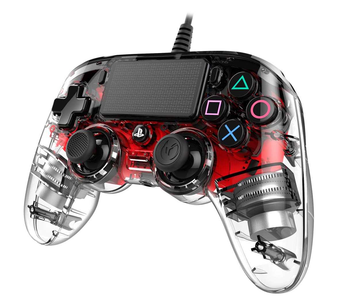 Nacon Wired Compact Controller - ovladač pro PlayStation 4 - průhledný červený