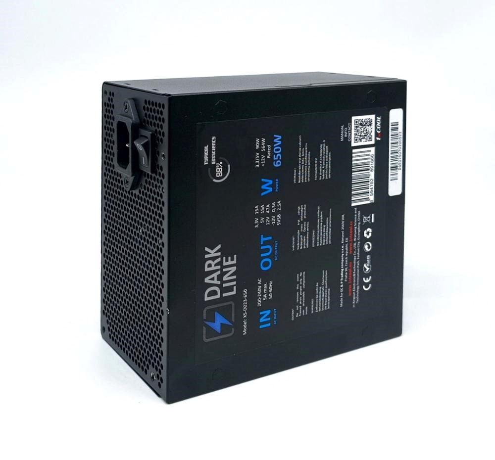 1stCOOL skříň Rainbow 4, Mid Tower, ATX, AU, Průhledná bočnice, 4x 120mm Fan, 650W, 88+, Černá