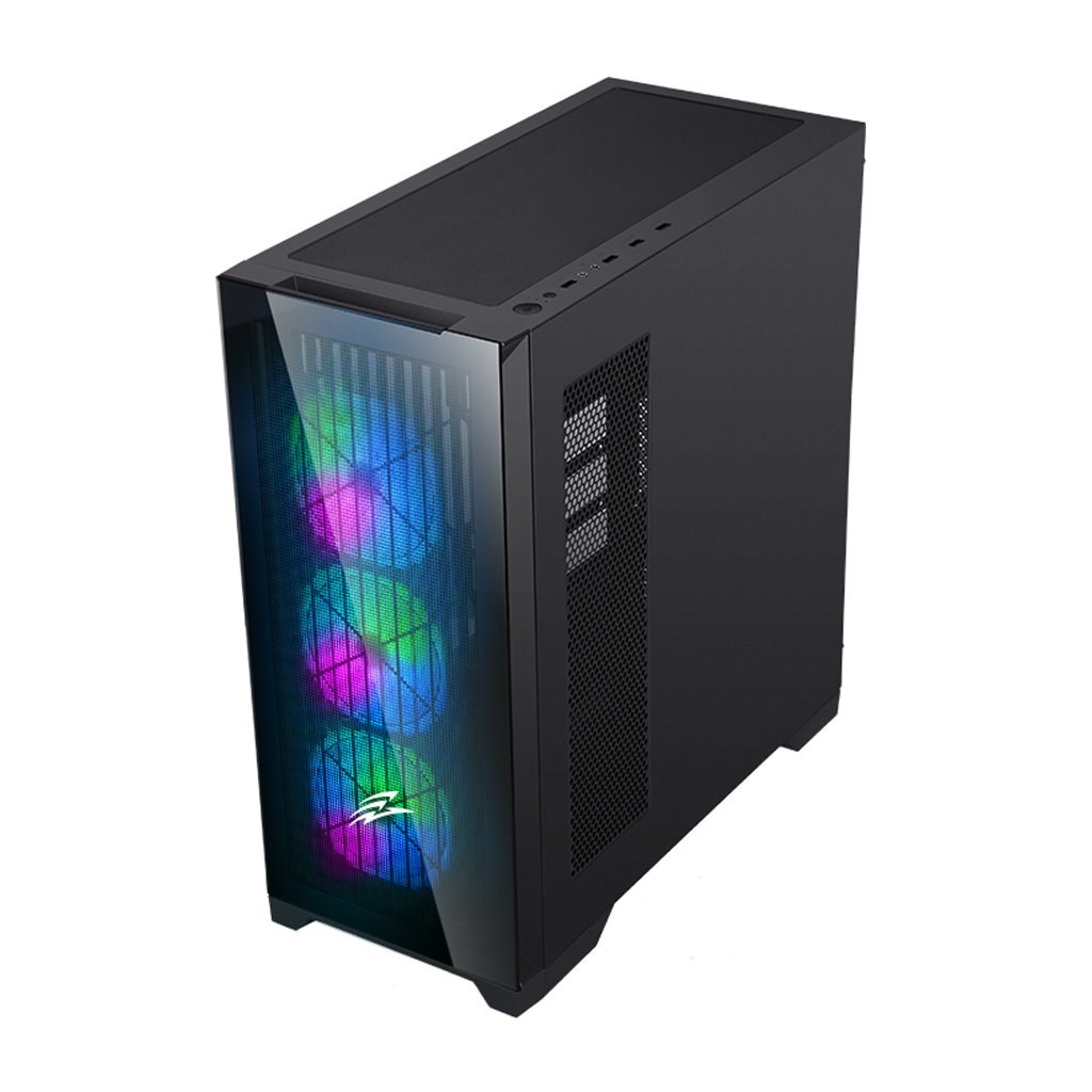EVOLVEO Ptero Q2+, 2x čelní panel - sklo /mřížka, case ATX, černá, 4x ARGB Ventilátor