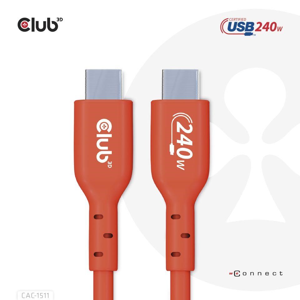 Club3D kabel USB-C, Oboustranný USB-IF Certifikovaný data kabel, PD 240W(48V/5A) EPR M/M 1m