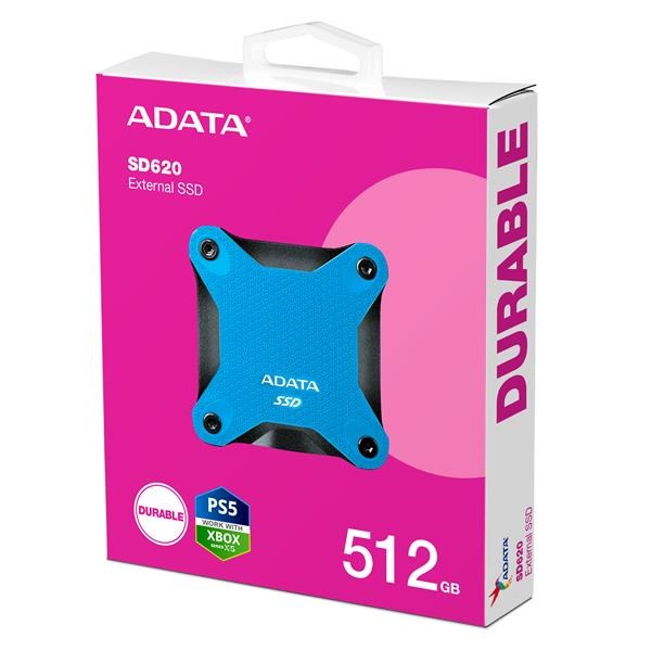 ADATA Externí SSD 512GB SD620, USB Micro-B, USB 3.2 Gen 2, R:520/W:460MB/s, modrá