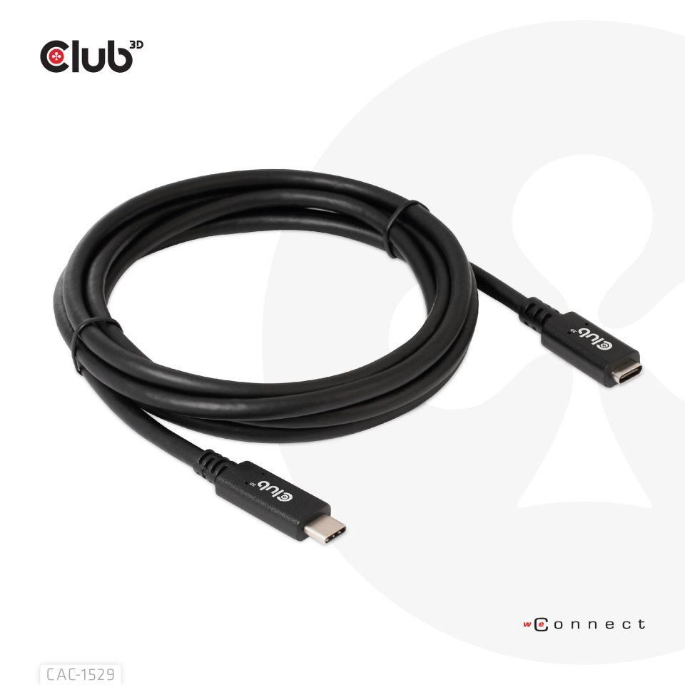 Club3D Prodlužovací kabel USB-C, 5Gbps 60W(20V/3A), 4K 60Hz (M/F), 2m