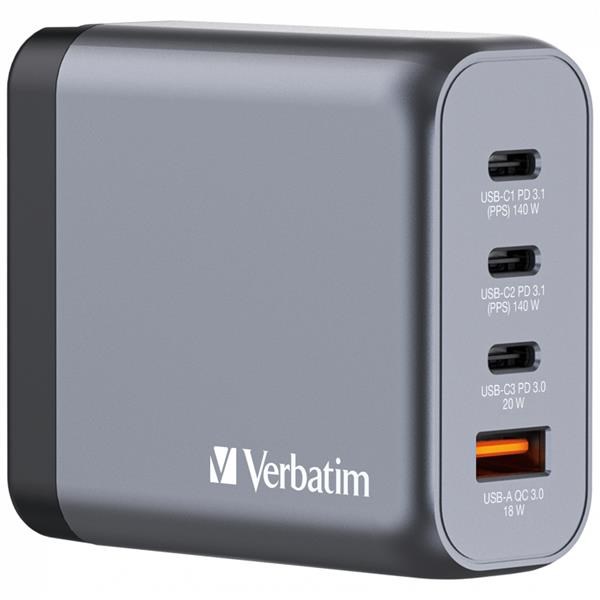 VERBATIM GaN Nabíječka do sítě GNC-140, 140W, 3x USB-C, 1x USB