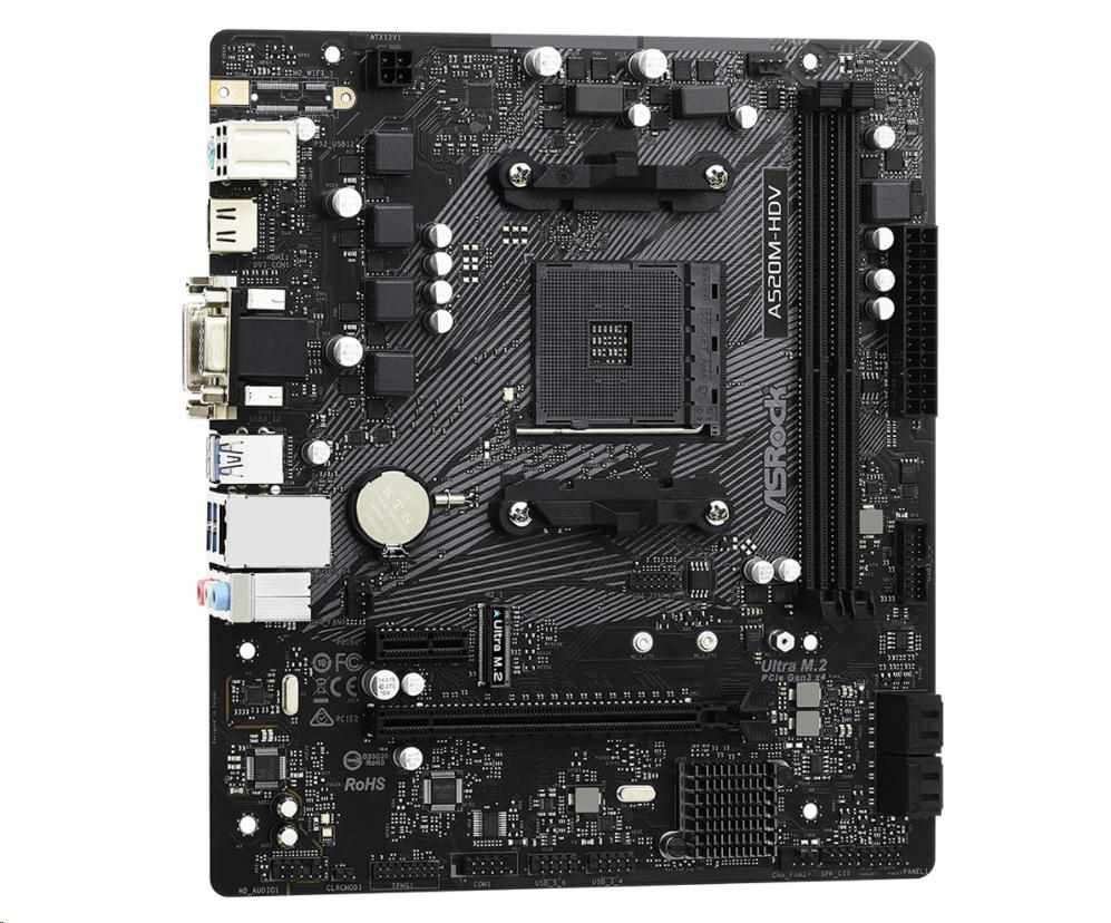 ASRock MB Sc AM4 A520M-HDV, AMD A520M, 2xDDR4, HDMI, DVI
