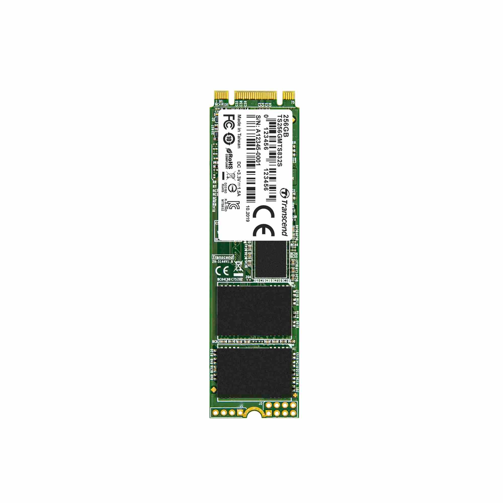 TRANSCEND SSD MTS832S, Single Side, 256GB, M.2 2280, SATA B+M Key, TLC