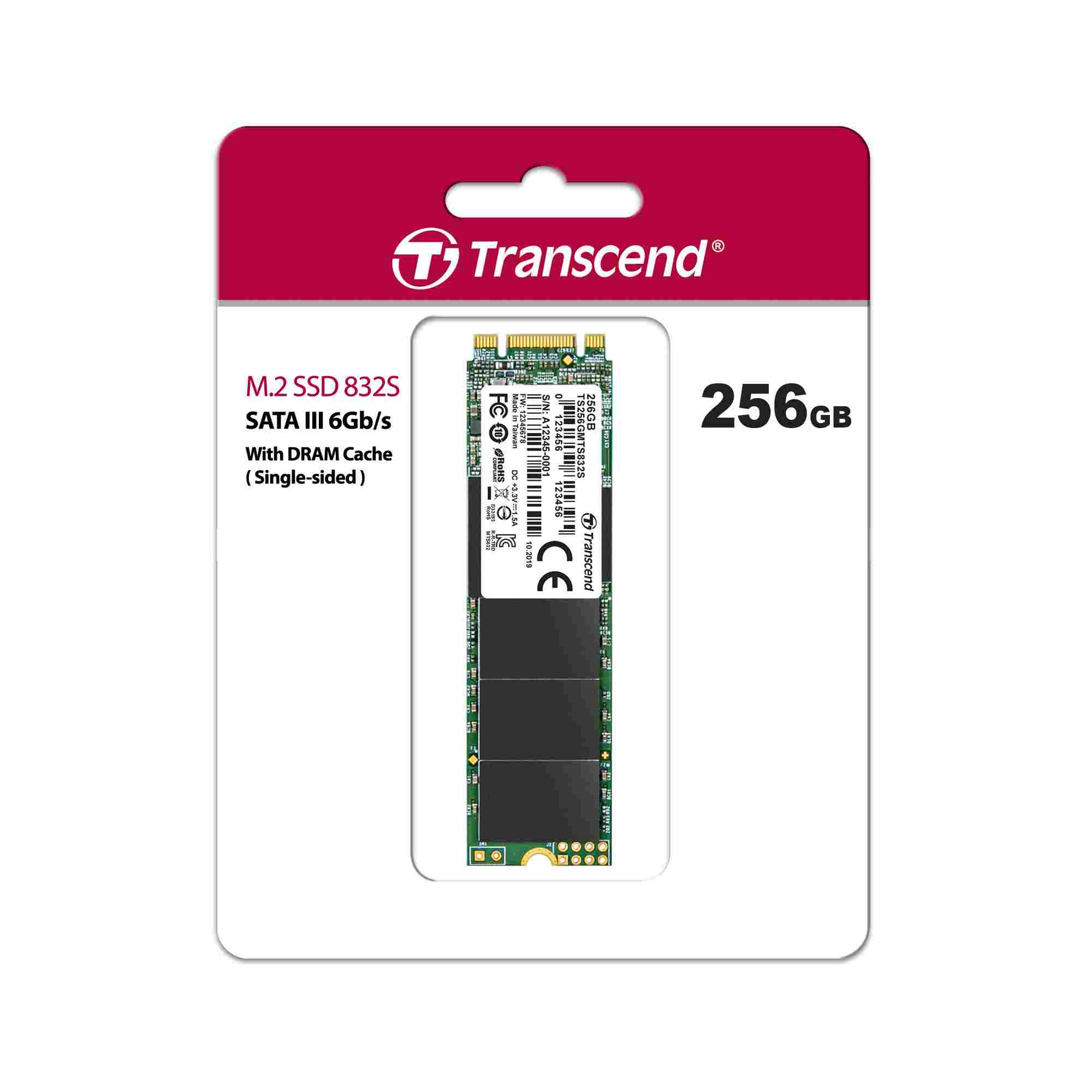 TRANSCEND SSD MTS832S, Single Side, 256GB, M.2 2280, SATA B+M Key, TLC