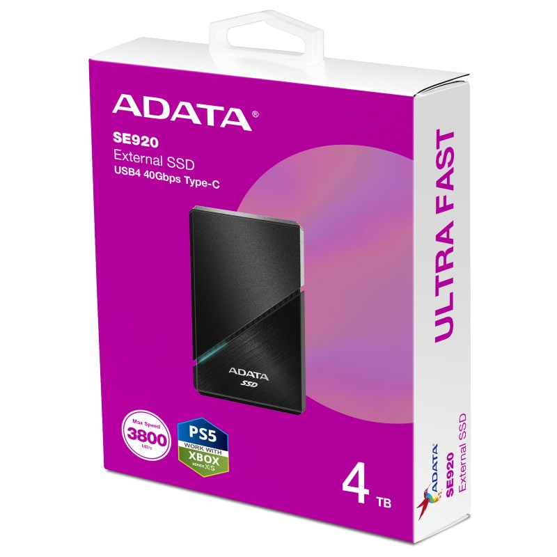 ADATA Externí SSD 1TB SE920, USB 4 Type-C, R:3800/W:3700MB/s, černá