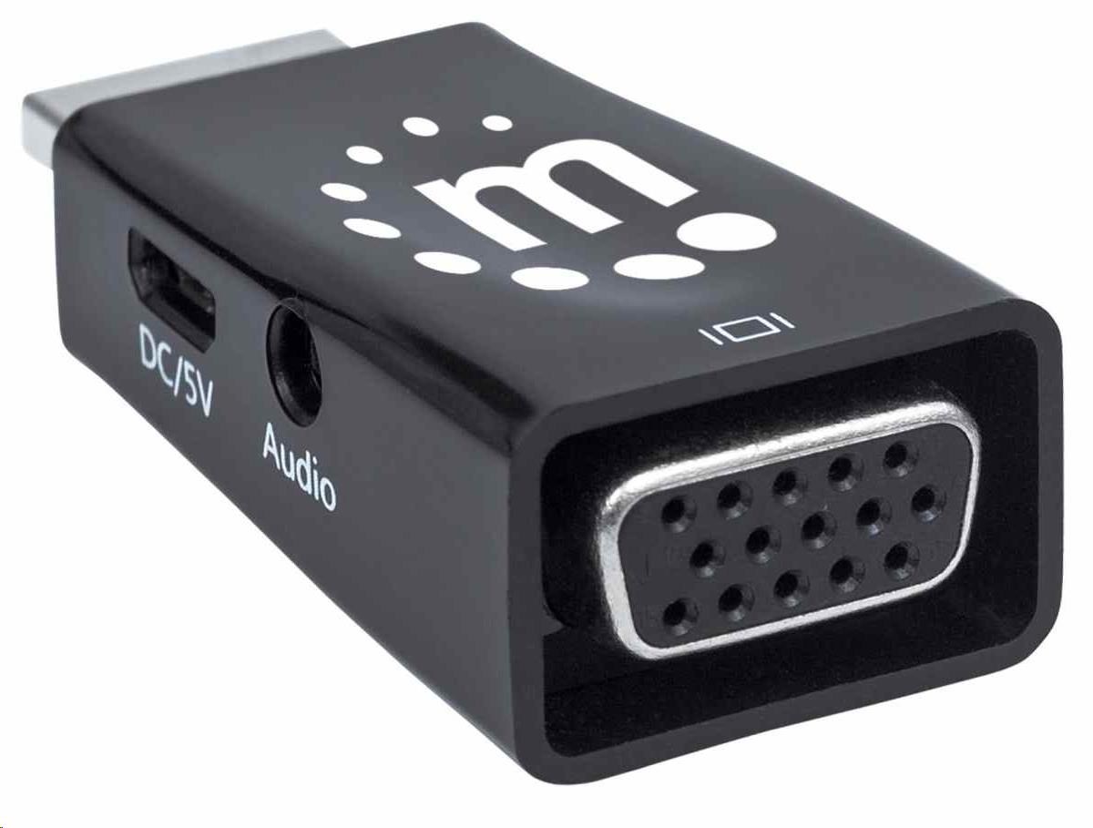 Manhattan adaptér HDMI na VGA, Micro Converter, HDMI Male na VGA Female, audio, černá