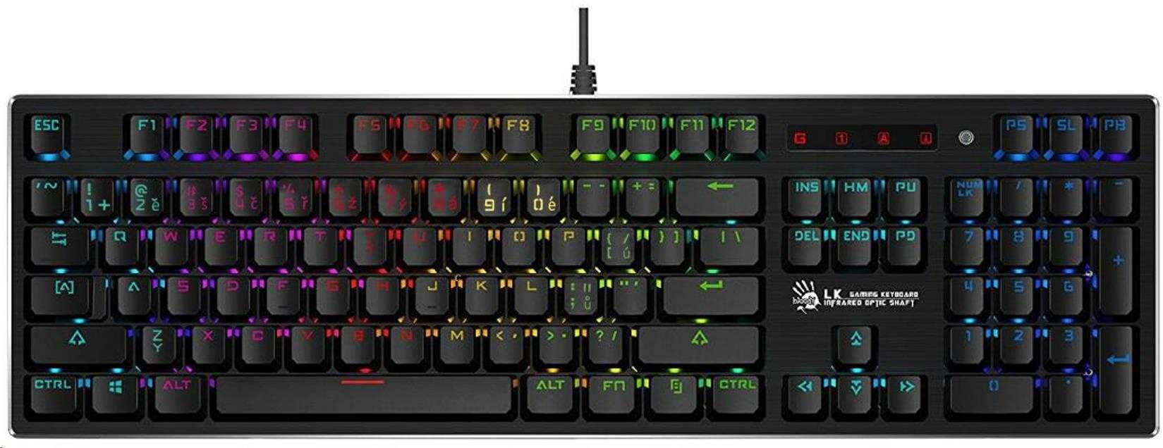 A4tech Bloody B820R mechanická RGB herní klávesnice, USB, CZ, RED SWITCH