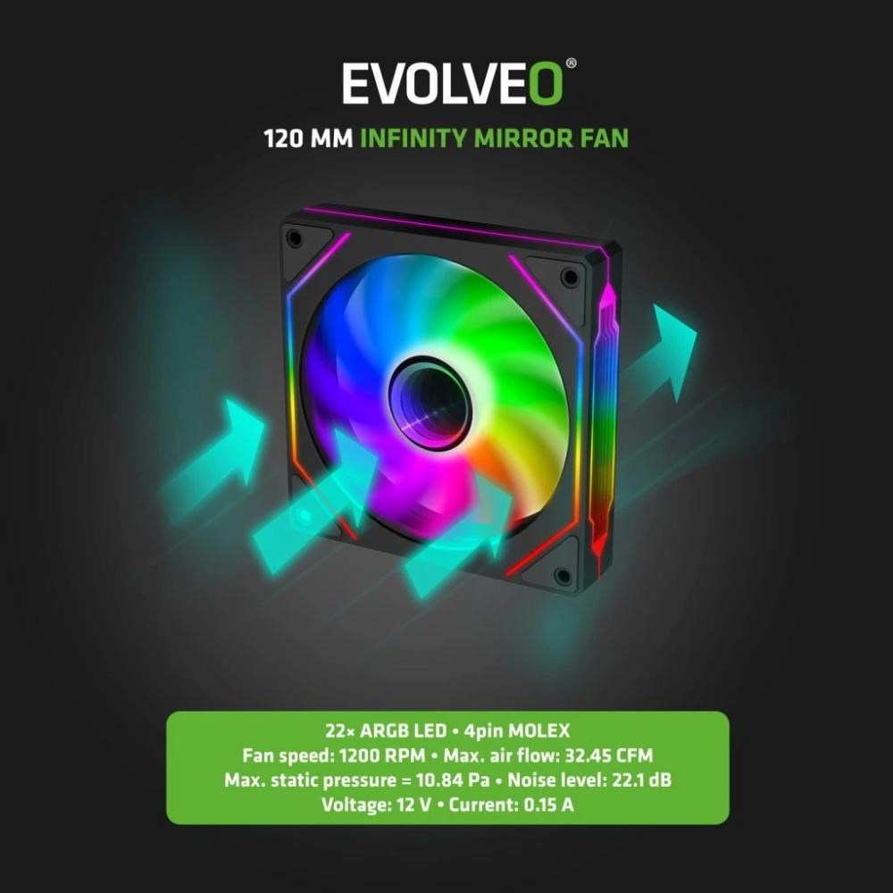 EVOLVEO 120UX-M ventilátor 120mm, 4pin molex, ARGB, master, černá