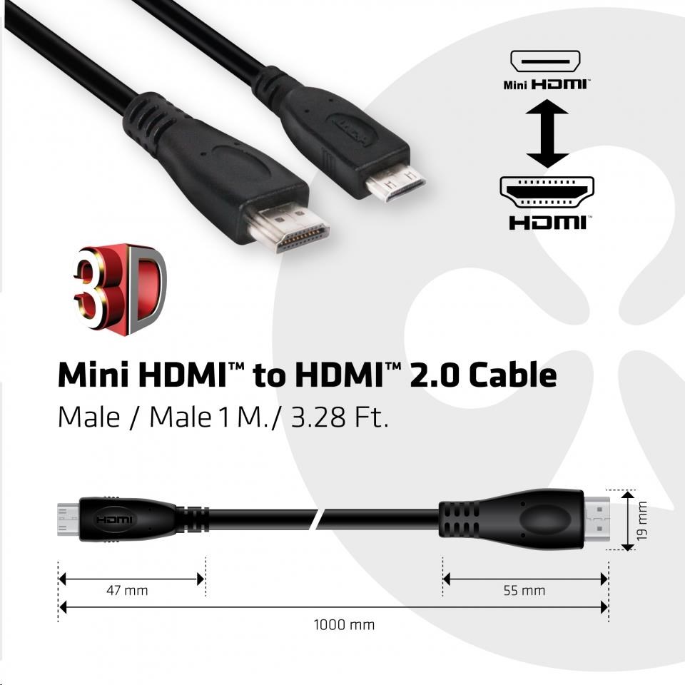 Club3D Kabel Mini HDMI na HDMI 2.0 4K60Hz UHD, (M/M), 1m