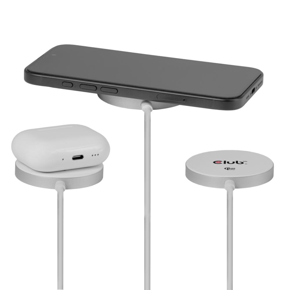 Club3D Bezdrátová nabíječka, 1x Qi2 25W, MagSafe, Qi certifikováno, bílá