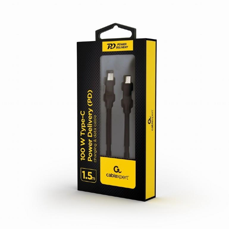 GEMBIRD Kabel USB PD (Power Delivery), 100W, Type-C na Type-C kabel (CM/CM), 1,5m, datový a napájecí, černá