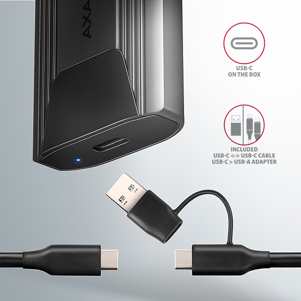 AXAGON EEM2-GTS2, USB-C 10Gbps - M.2 NVMe & SATA SSD kovový THIN box, bezšroubkový