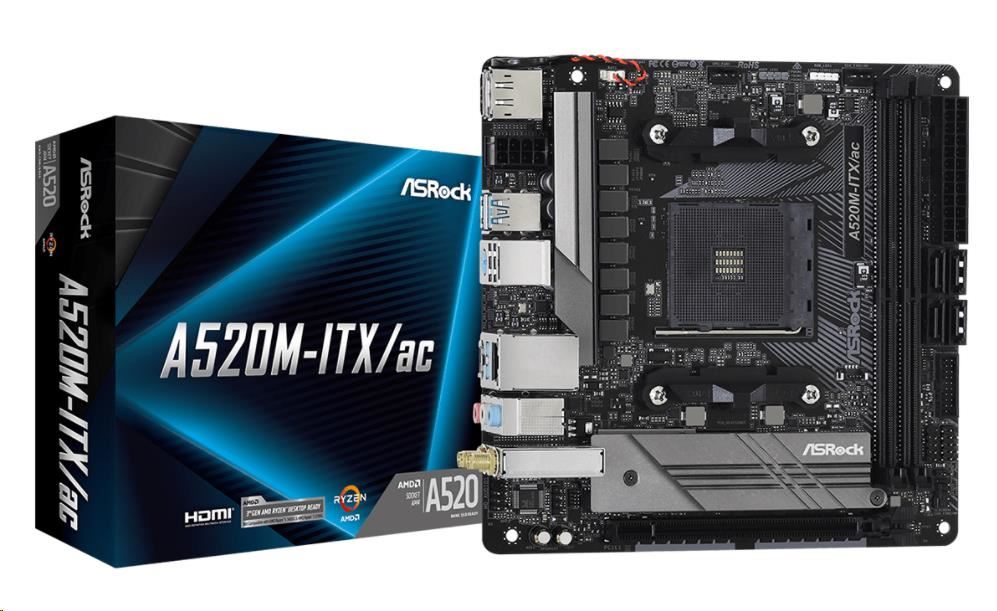 ASRock MB Sc AM4 A520M-ITX/AC, AMD A520, 2xDDR4, HDMI, DP