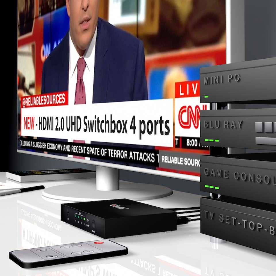 Club3D Video switch 4:1 HDMI 2.0 4K60Hz UHD, 4 porty