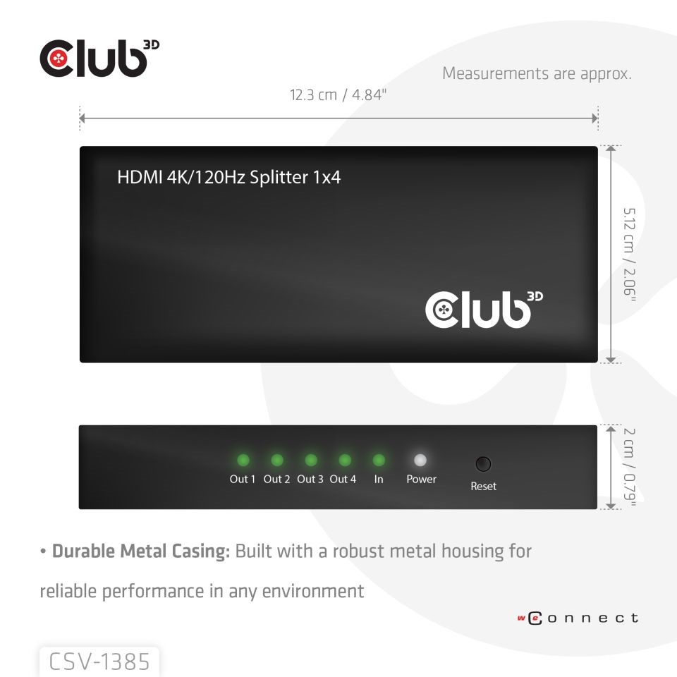 Club3D Video rozbočovač 1:4 HDMI 2.0 4K120Hz, 4 porty, černá
