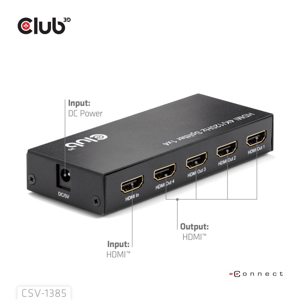 Club3D Video rozbočovač 1:4 HDMI 2.0 4K120Hz, 4 porty, černá