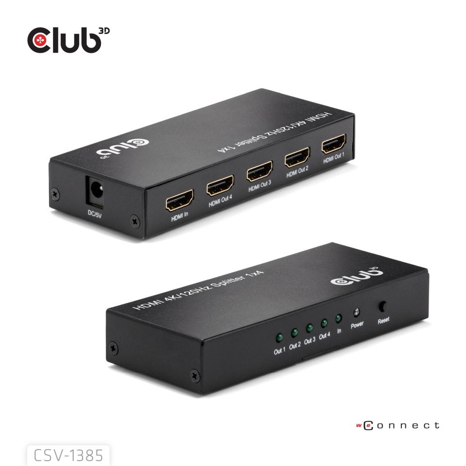Club3D Video rozbočovač 1:4 HDMI 2.0 4K120Hz, 4 porty, černá