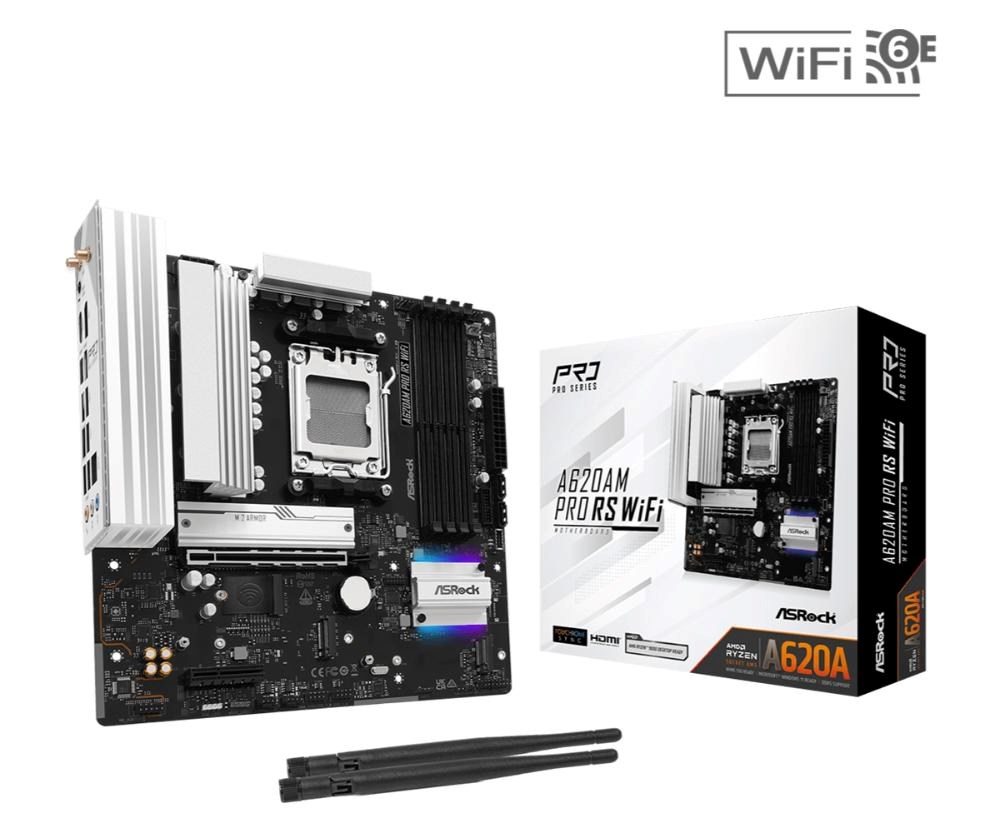 ASRock MB Sc AM5 A620AM PRO RS WIFI, AMD X620, 4xDDR5, 1xHDMI, 1xDP, WI-FI