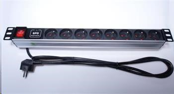 PremiumCord Panel napájecí 1U do 19" racku, 8x230V, přepěťová ochrana, 2m kabel, vypínač