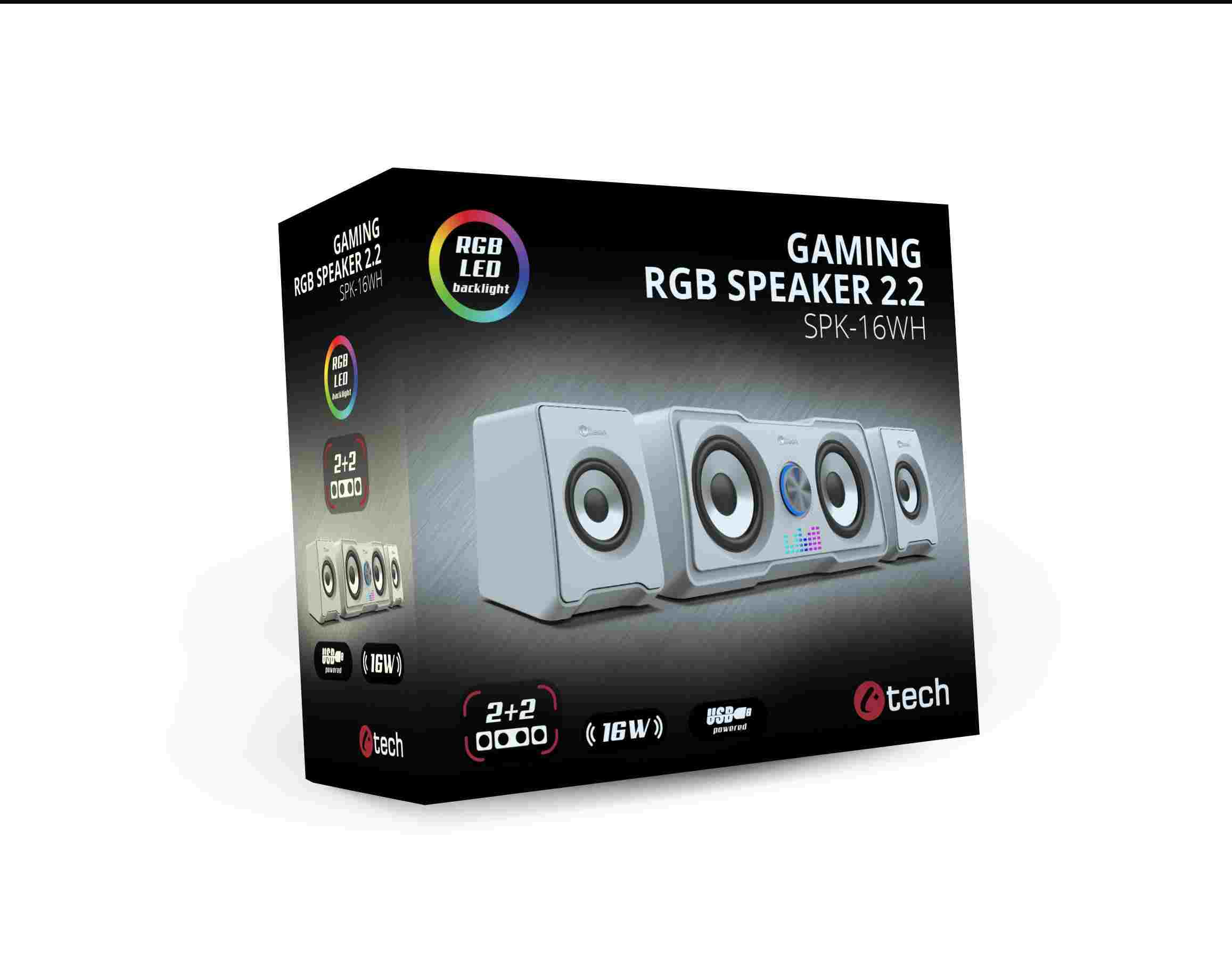 C-TECH reproduktory SPK-16, 2.2, RGB, bílá