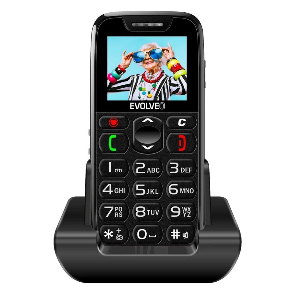 EVOLVEO EasyPhone, mobilní telefon pro seniory s nabíjecím stojánkem, černý