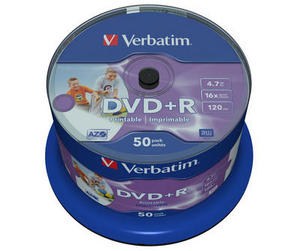 VERBATIM DVD+R(50-Pack)Spindle/Printable/16x/4.7GB/DLP
