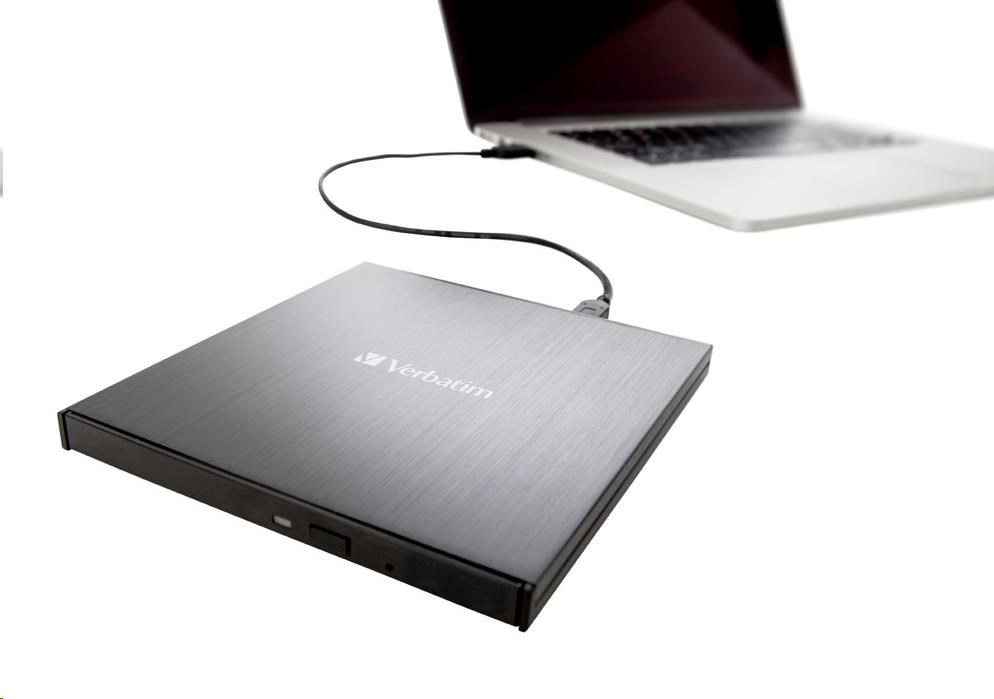 VERBATIM externí mechanika Slimline Blu-ray Writer (USB-C, USB 3.0)  Zdarma BR Disc 25GB (CD DVD BD + NERO