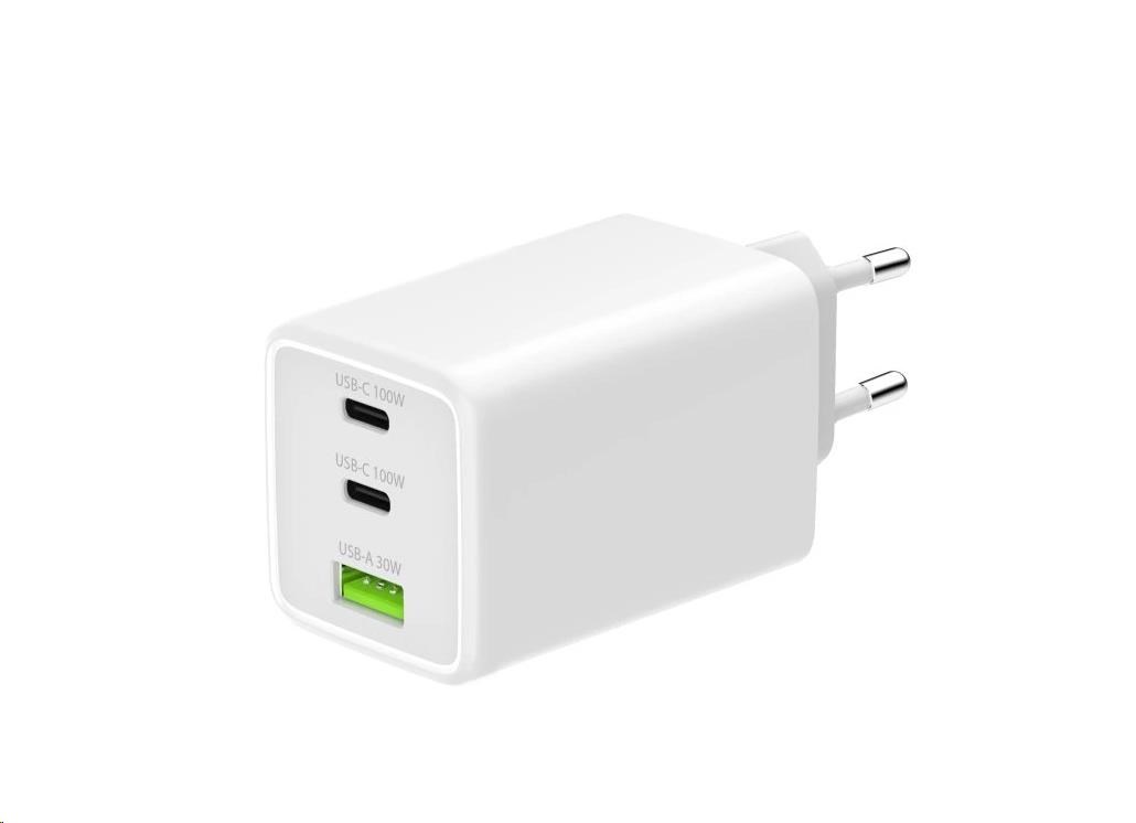 WG - Síťová nabíječka GaN 100W, 3x USB, 1x USB-A + 2x USB-C, white