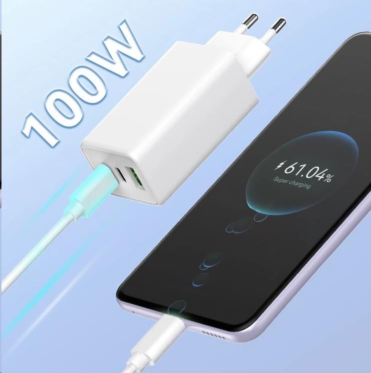 WG - Síťová nabíječka GaN 100W, 3x USB, 1x USB-A + 2x USB-C, white