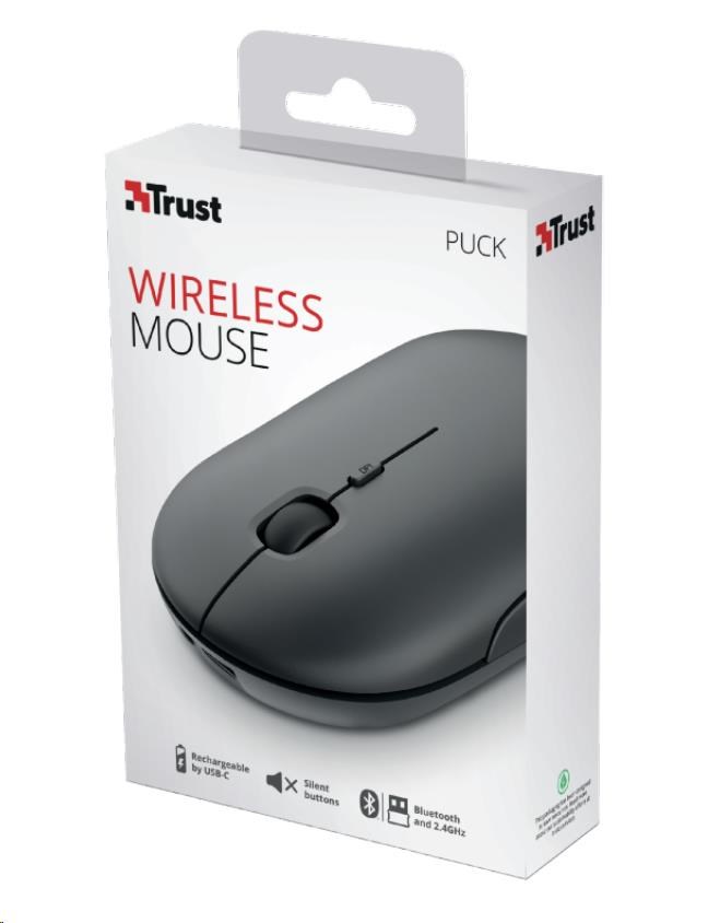 TRUST myš PUCK, bezdrátová, USB, černá