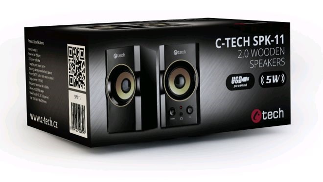 C-TECH repro SPK-11, 2.0, dřevěné, černo-zlaté, USB