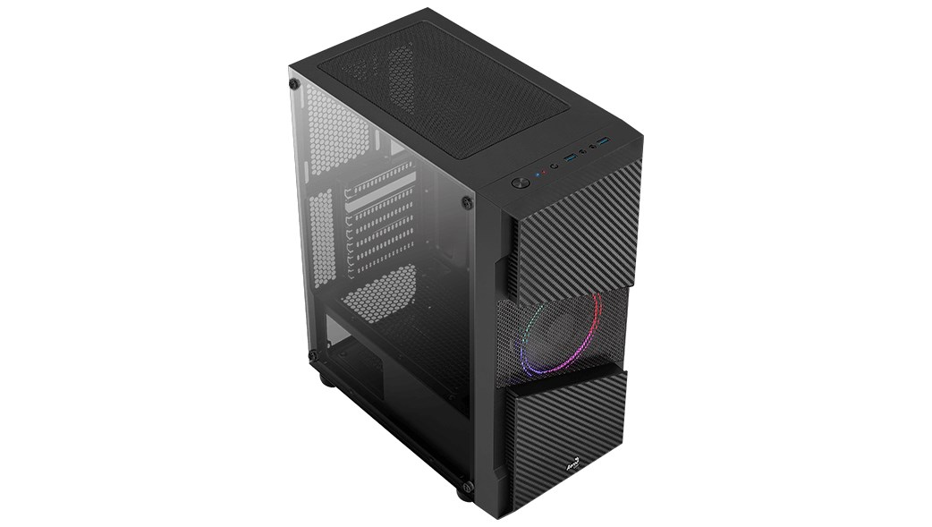 AEROCOOL skříň Menace Saturn FRGB ML G, Mid tower, 2x USB 3.0, 2x audio, 1x 120mm FRGB Fan, bez zdroje