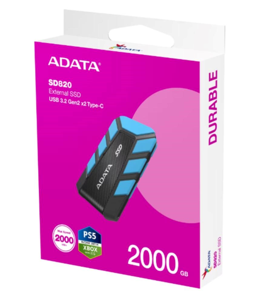 ADATA External SSD 2TB SD820, USB 3.2 Gen 2x2, Černo-modrá