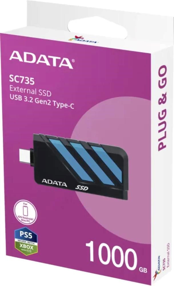 ADATA External SSD 2TB SC735, USB-C 3.2 Gen2, Černo-modrá