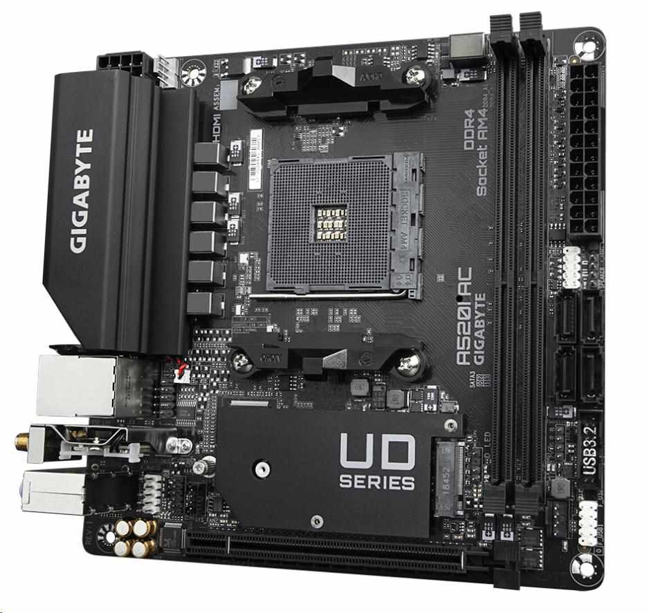 GIGABYTE MB Sc AM4 A520I AC, AMD A520, 2xDDR4, 1xDP, 2xHDMI, WI-FI, Mini-ITX