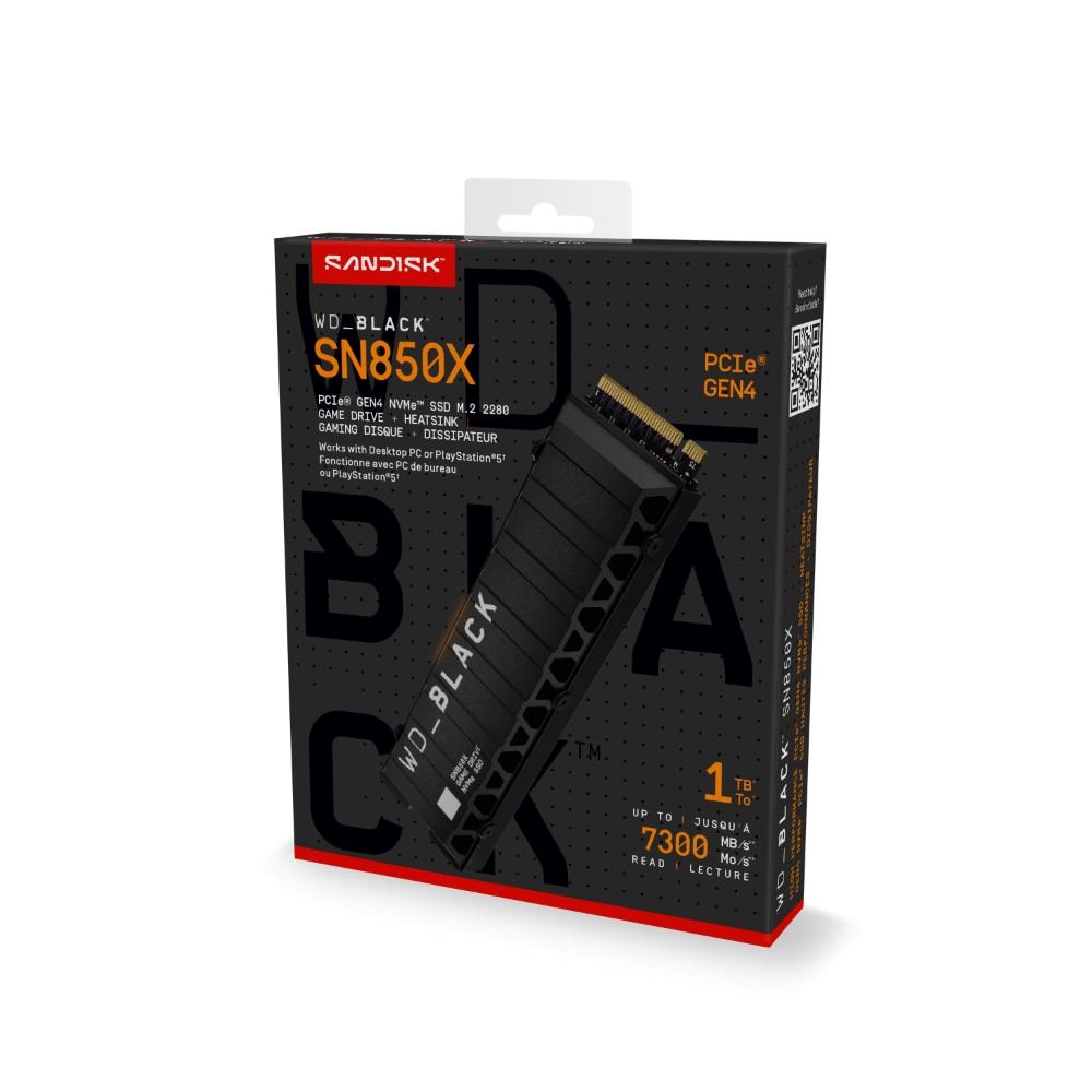 WD BLACK SSD NVMe 1TB PCIe SN850X Powered by SanDisk, Gen4, (R:7300, W:6300MB/s), Chladič