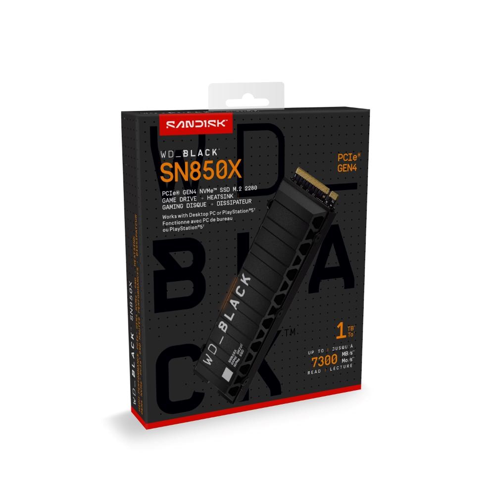 WD BLACK SSD NVMe 1TB PCIe SN850X Powered by SanDisk, Gen4, (R:7300, W:6300MB/s), Chladič