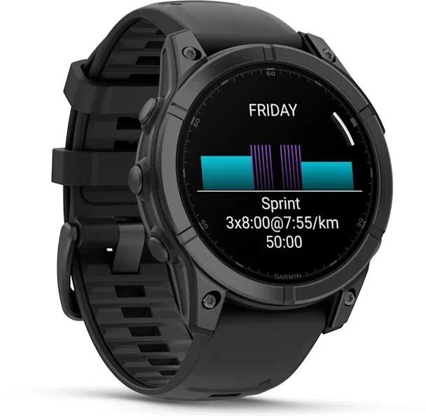 Garmin fenix® E – 47 mm, AMOLED, Slate grey steel / Černý silikonový řemínek, EU