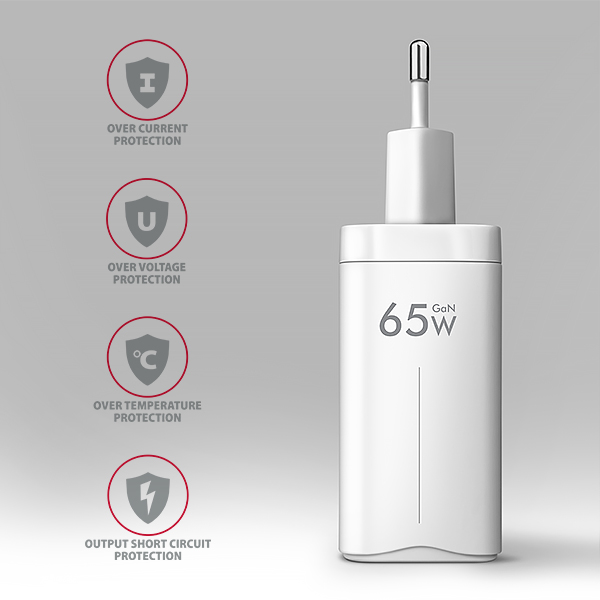 AXAGON ACU-DPQ65W, GaN nabíječka do sítě 65W, 3x port (USB-A + dual USB-C), PD3.0/QC4+/PPS/Apple, bílá