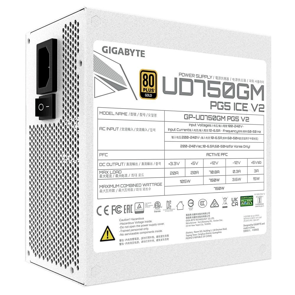 GIGABYTE zdroj UD750GM PG5 ICE 750W, 120mm, Plně modulární, 80 Plus Gold, ATX 3.1