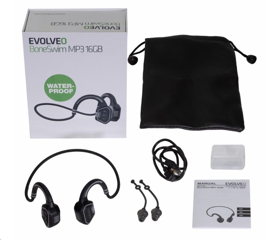EVOLVEO bezdrátová sluchátka BoneSwim MP3 16GB, na lícní kosti, šedá