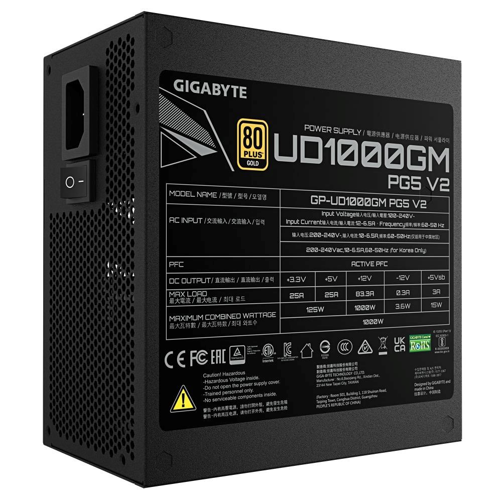 GIGABYTE zdroj UD1000GM PG5 V2 1000W, 120mm, Plně modulární, 80 Plus Gold, ATX 3.1