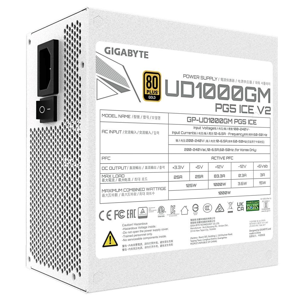 GIGABYTE zdroj UD1000GM PG5 ICE 1000W, 120mm, Plně modulární, 80 Plus Gold, ATX 3.1
