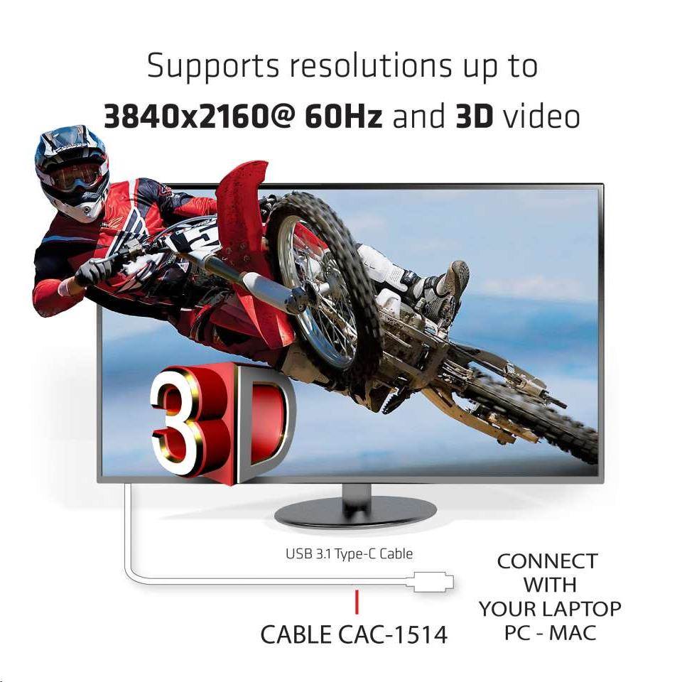 Club3D Kabel aktivní USB typ C na HDMI 2.0 4K60Hz UHD, 1,8m