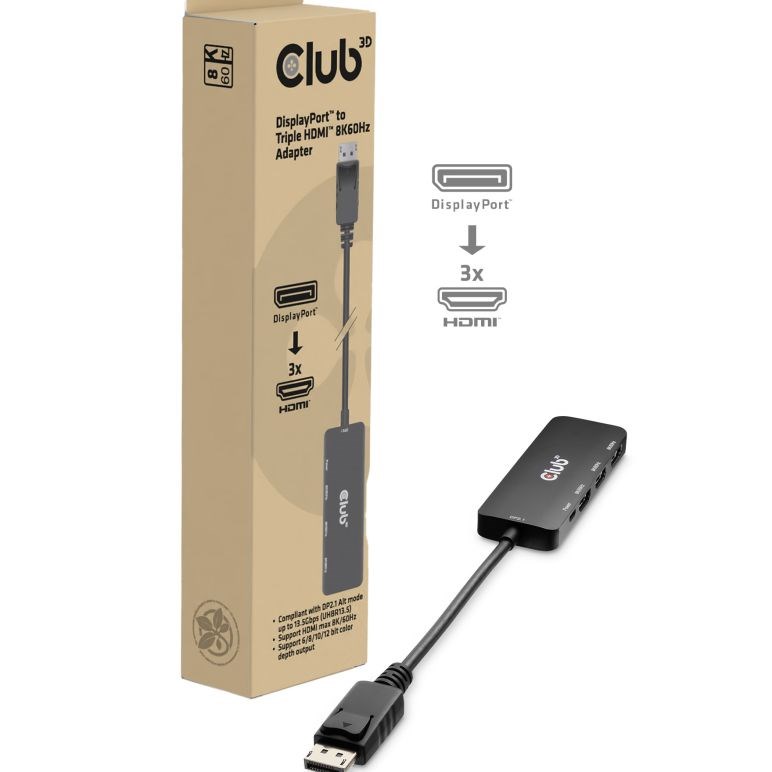 Club3D hub MST (Multi Stream Transport) DisplayPort 1.4 na 3x HDMI 8K60Hz (M/F)