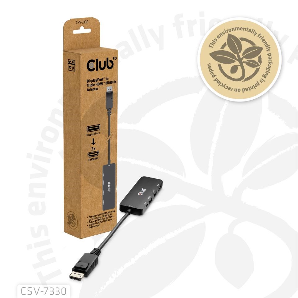 Club3D hub MST (Multi Stream Transport) DisplayPort 1.4 na 3x HDMI 8K60Hz (M/F)