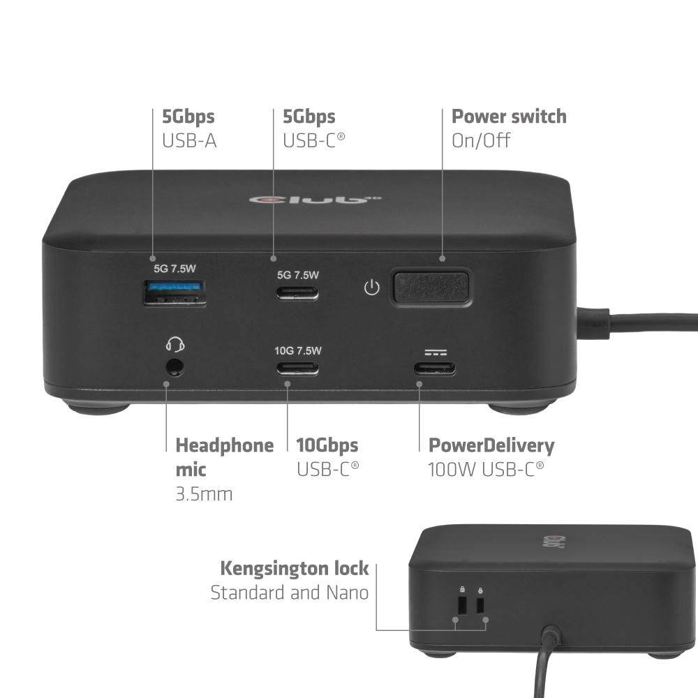 Club3D Dokovací stanice USB-C 12v1, 2xHDMI, 2xDP, 2xUSB-C, 1xUSB-C PD, 3xUSB, 1xRJ45, 1x3.5mm, černá